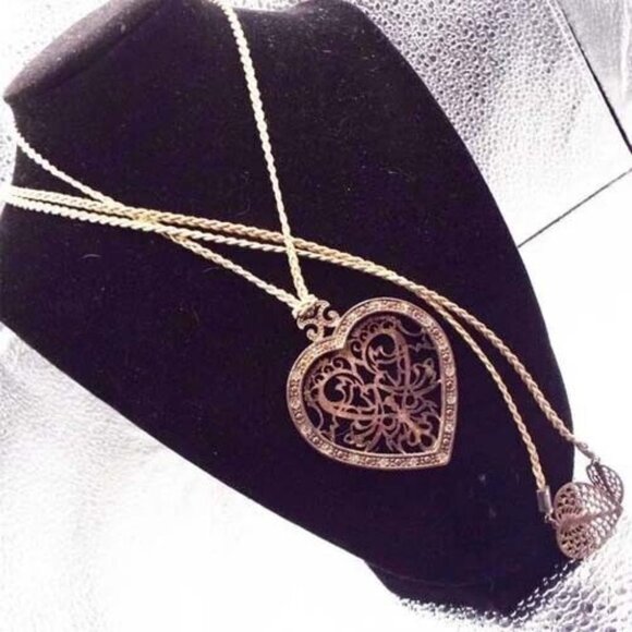 LK LEETAL KALMANSON ISRAELI ARTIST DELICATE FILIGREE HEART LONG NECKLACE 41 - Picture 1 of 5